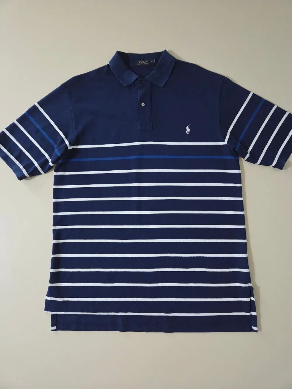 Polo Ralph Lauren Men's Navy Short Sleeve Stripe Polo Shirt